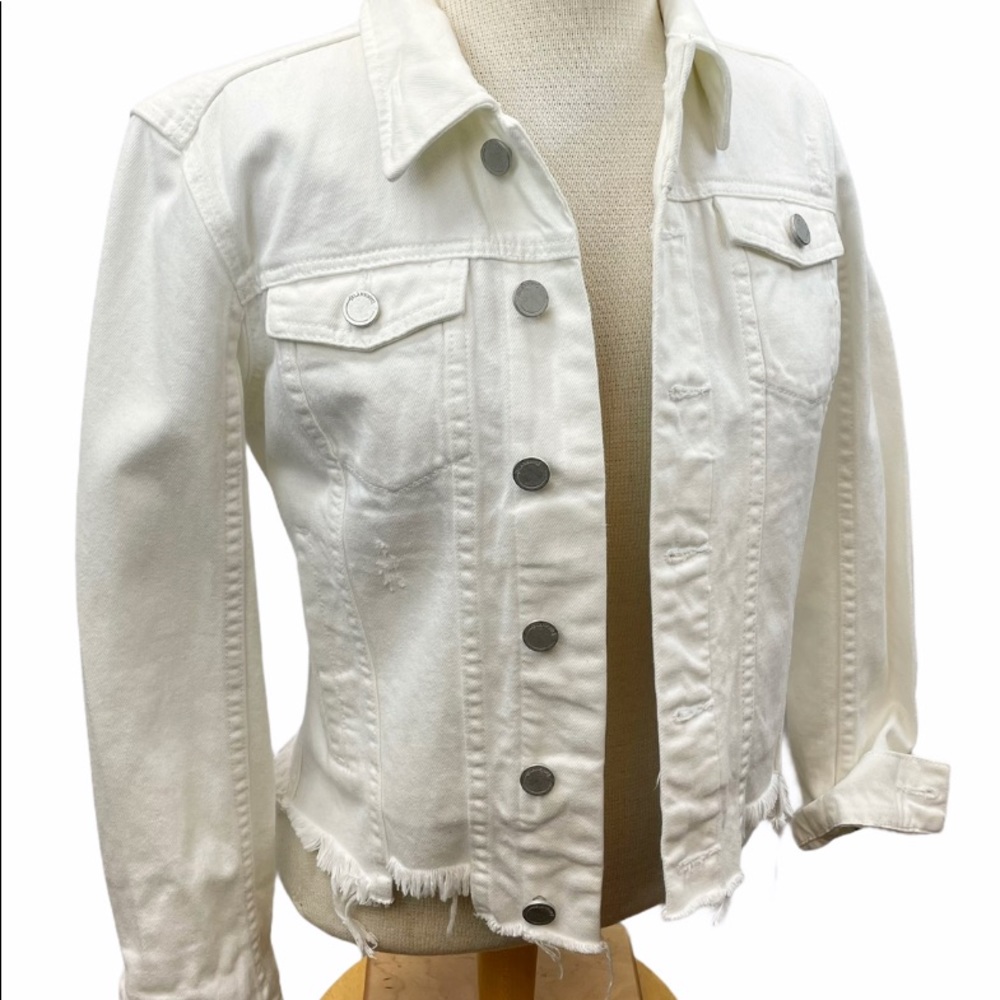 Blank NYC White Frayed Denim Jacket - XS